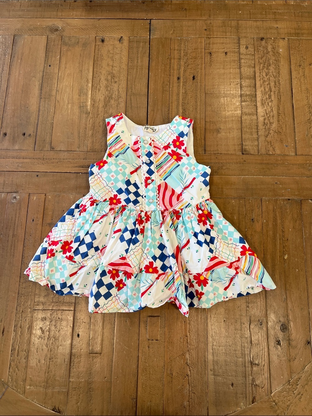 Finding foxtale patchwork parade red white and blue dress 2 years buttons